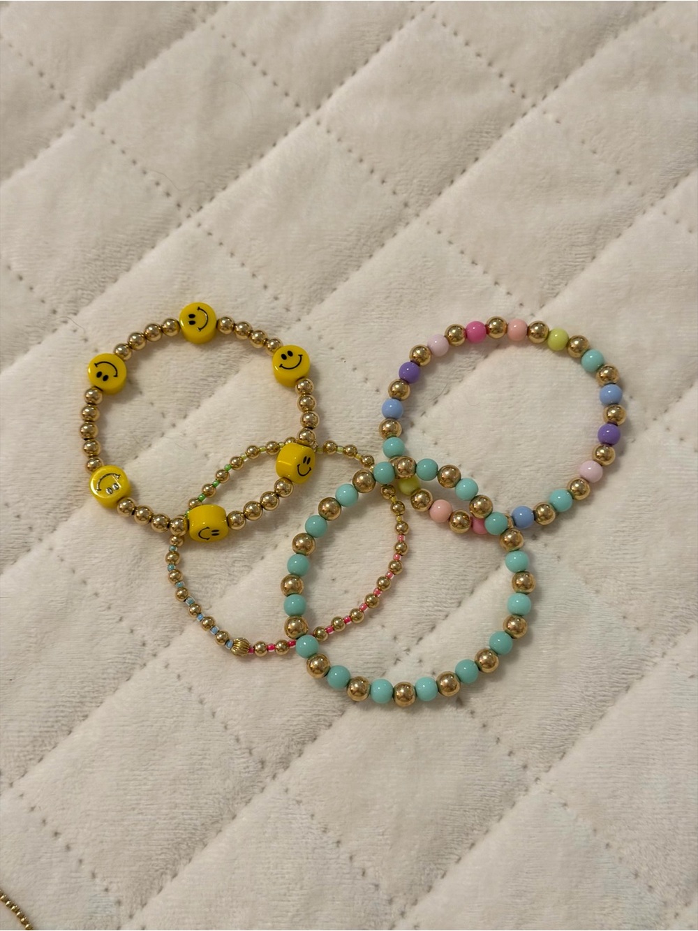 Pastel Beaded Stretch Bracelets Set with Yellow Smiley Accent